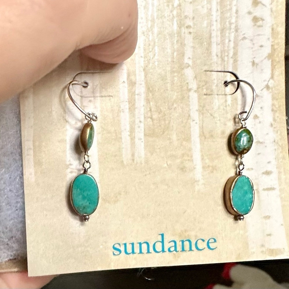 RARE Sundance Turquoise Drop Earrings Artisan Sterling Silver NWT - Picture 5 of 9